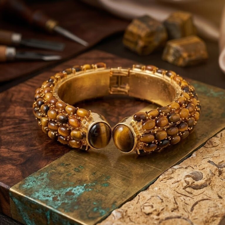 Tiger eye Gold Plated Bangle : 925 sterling silver jewelry